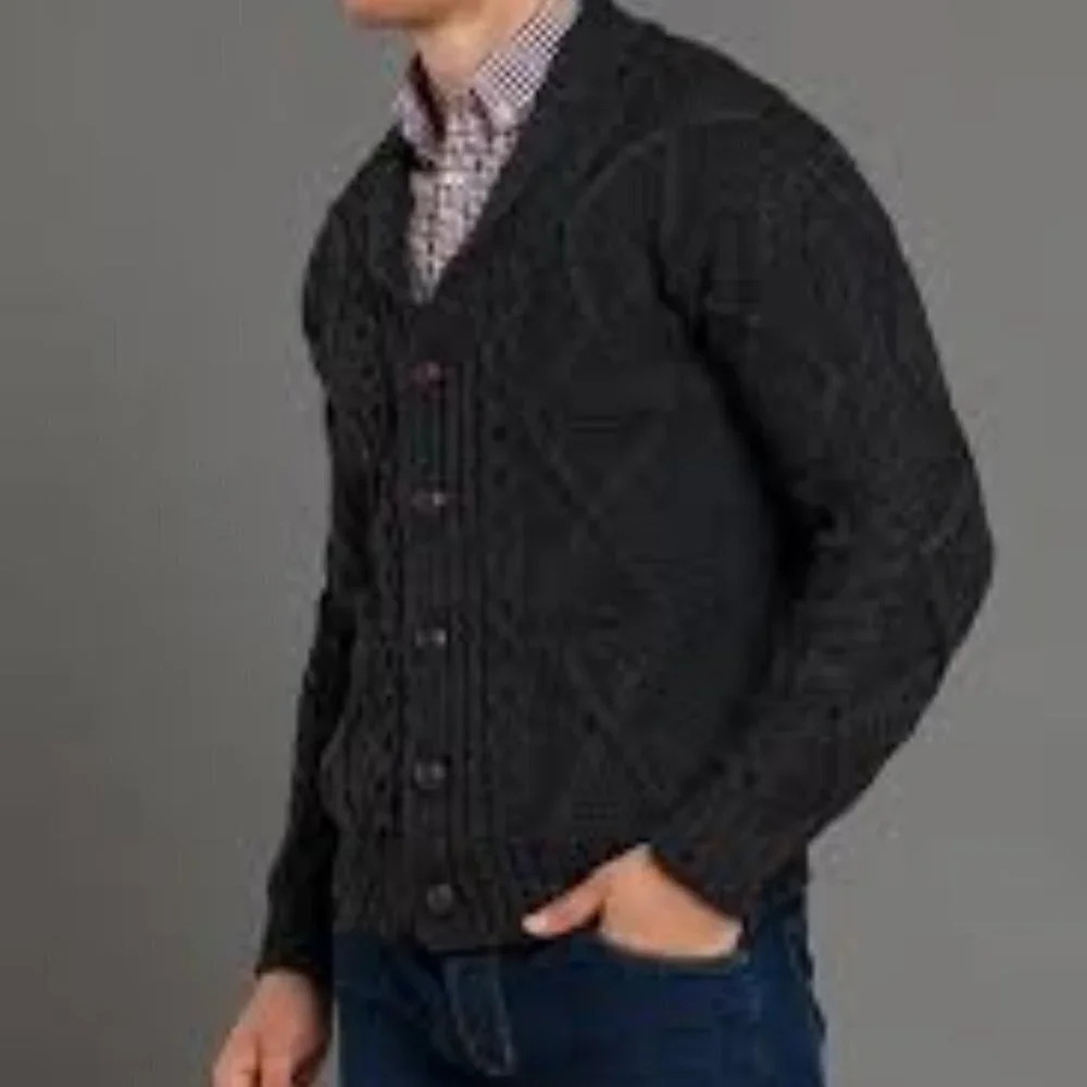 NWOT Aran Crafts Men’s Shawl Charcoal Cardigan 100% Merino Wool L - Picture 12 of 12